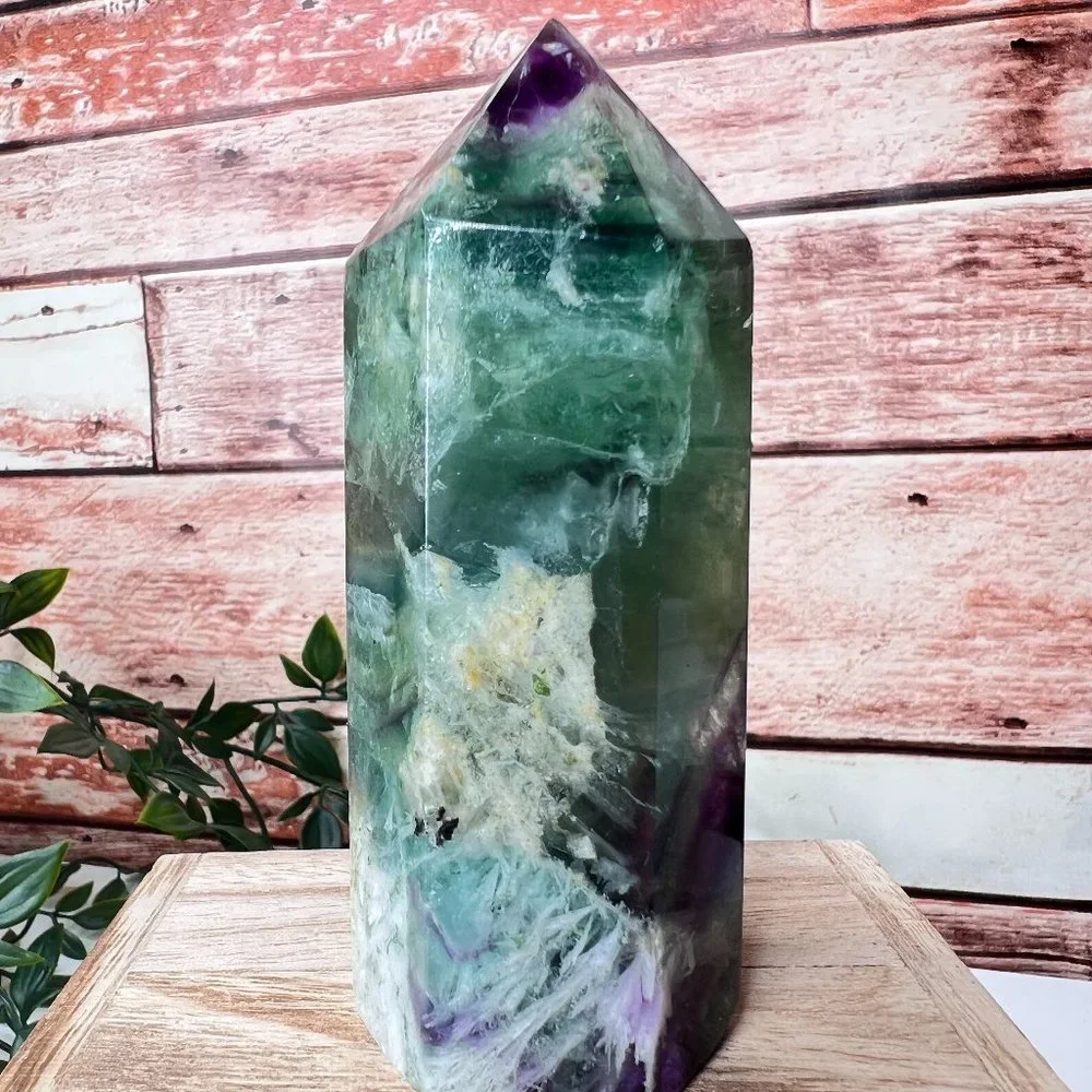 Chunky 4" Beautiful Rainbow Fluorite Crystal Tower Natural Healing Crystal Point - Picture 9 of 9